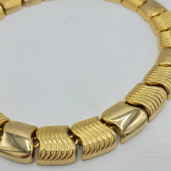 1970s Gold Tone Chunky Statement Choker Collar Necklace Vintage Disco Glam 17.5 - Picture 4 of 15